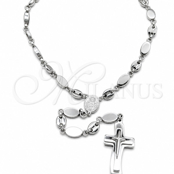 Stainless Steel Basic Necklace, Cross and Guadalupe Design, Polished, Rhodium Finish, 04.116.0076 (05 MM Thickness, 22 Inches Length)