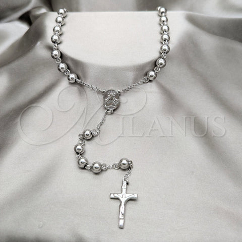 Stainless Steel Basic Necklace, Crucifix and Ball Design, Polished, Rhodium Finish, 04.116.0077 (05 MM Thickness, 22 Inches Length)