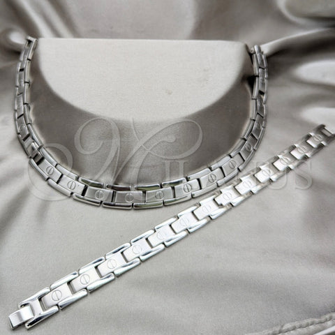 Stainless Steel Necklace and Bracelet, Polished, Rhodium Finish, 06.116.0100