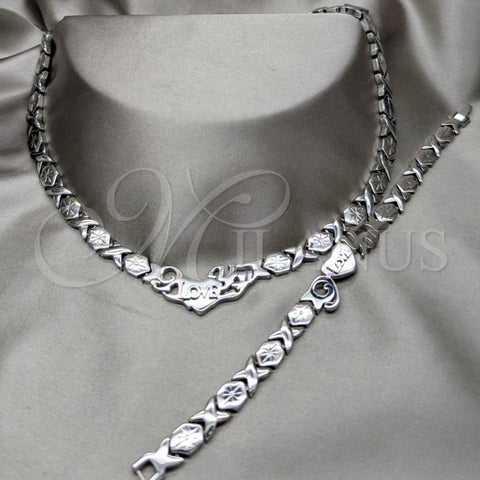 Stainless Steel Necklace and Bracelet, Love Design, Polished, Rhodium Finish, 06.116.0101