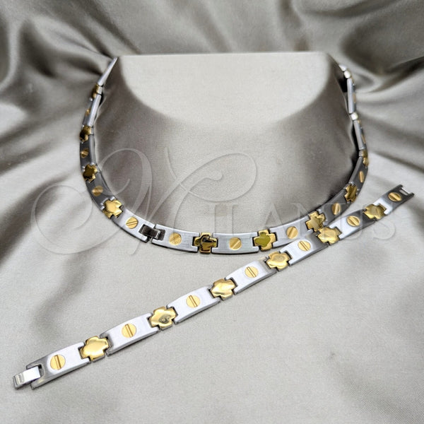 Stainless Steel Necklace and Bracelet, Polished, Two Tone, 06.116.0108