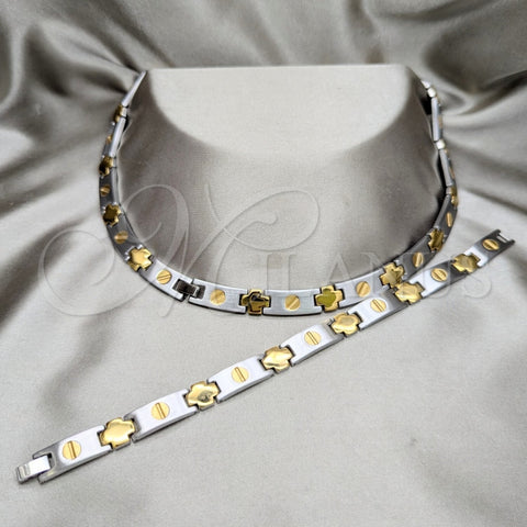 Stainless Steel Necklace and Bracelet, Polished, Two Tone, 06.116.0108
