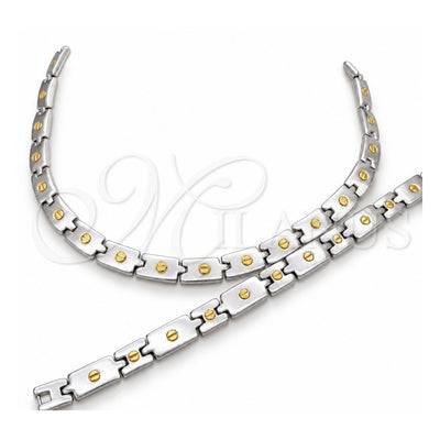 Stainless Steel Necklace and Bracelet, Polished, Two Tone, 06.116.0109