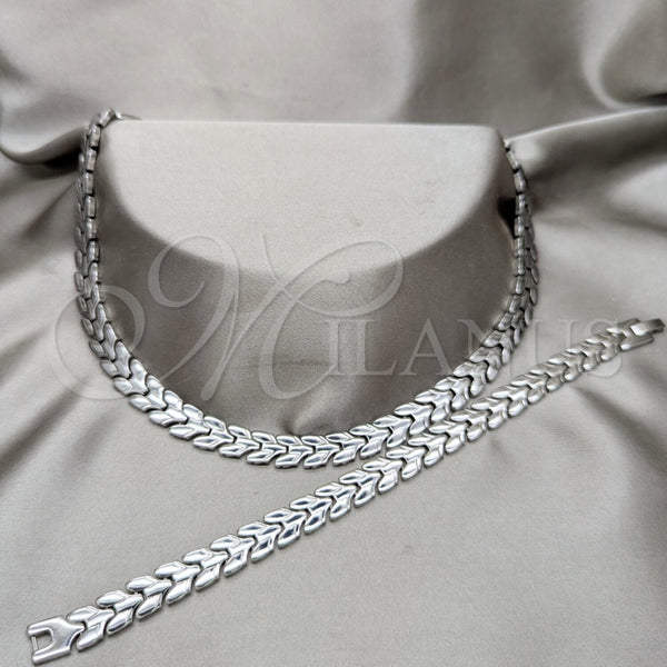 Stainless Steel Necklace and Bracelet, Polished, Rhodium Finish, 06.116.0110