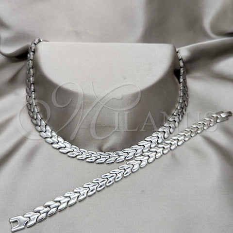 Stainless Steel Necklace and Bracelet, Polished, Rhodium Finish, 06.116.0110