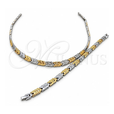 Stainless Steel Necklace and Bracelet, Polished, Two Tone, 06.116.0111