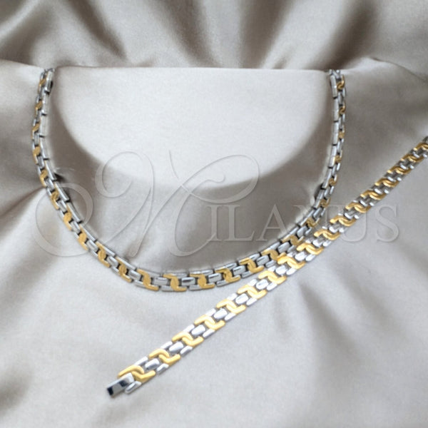 Stainless Steel Necklace and Bracelet, Polished, Two Tone, 06.116.0112