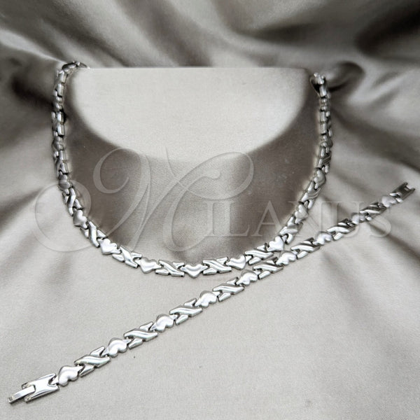 Stainless Steel Necklace and Bracelet, Polished, Rhodium Finish, 06.116.0114
