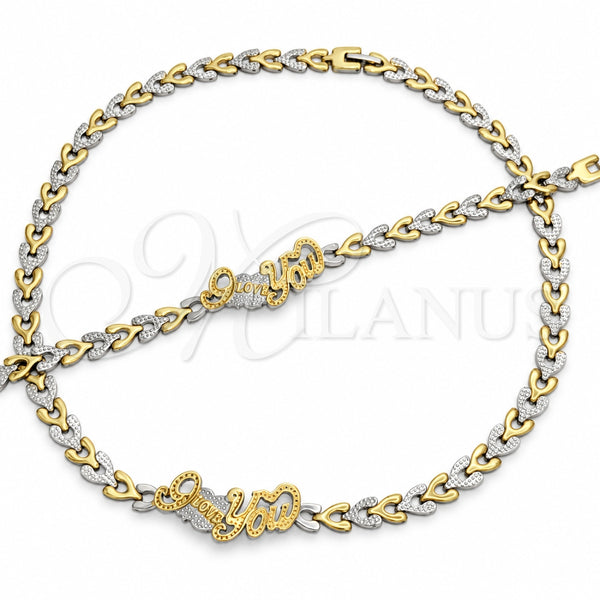 Stainless Steel Necklace and Bracelet, Polished, Two Tone, 06.116.0117