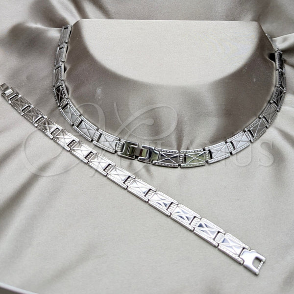 Stainless Steel Necklace and Bracelet, Polished, Rhodium Finish, 06.116.0119