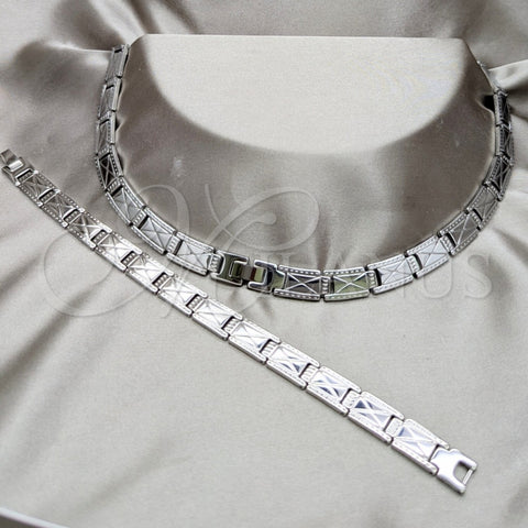Stainless Steel Necklace and Bracelet, Polished, Rhodium Finish, 06.116.0119