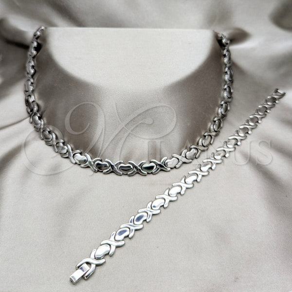 Stainless Steel Necklace and Bracelet, Polished, Rhodium Finish, 06.116.0122