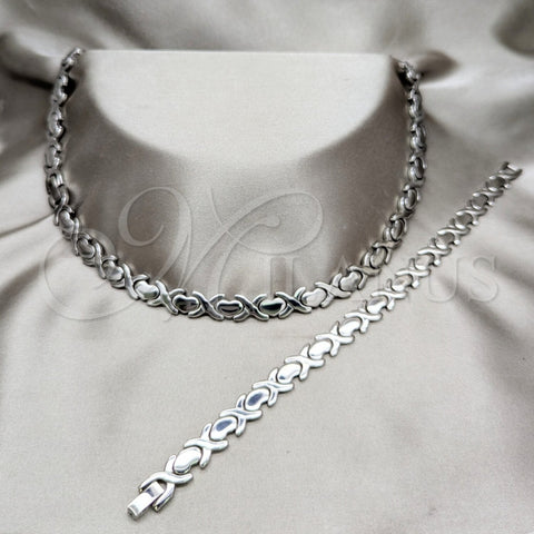 Stainless Steel Necklace and Bracelet, Polished, Rhodium Finish, 06.116.0122
