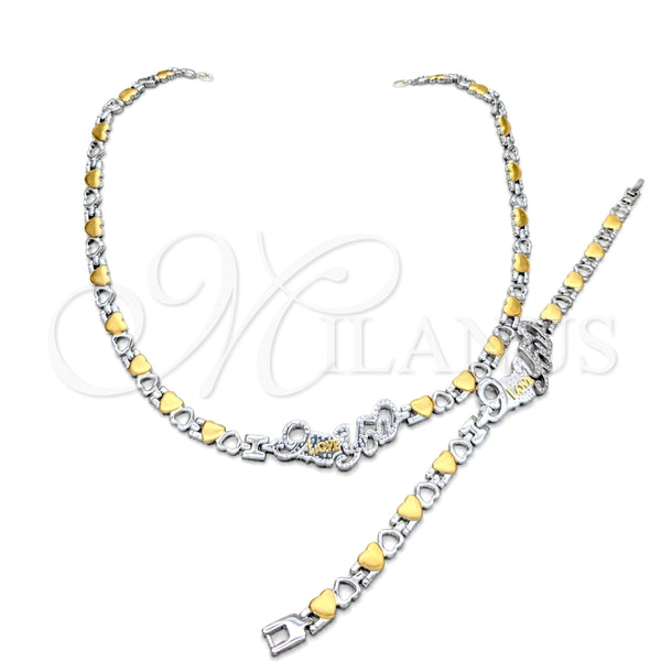 Stainless Steel Necklace and Bracelet, Polished, Two Tone, 06.116.0123