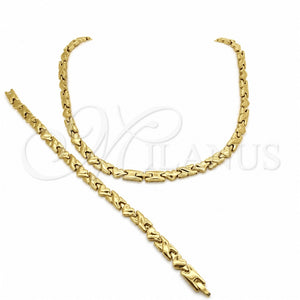Stainless Steel Necklace and Bracelet, Polished, Golden Finish, 06.116.0124