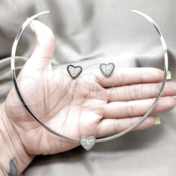 Stainless Steel Ring — Necklace and Earring Heart Design with White Crystal — alternate product view — SKU 163929 | Acero Inoxidable anillo — Necklace and Earring corazón diseño with cristal blanco — SKU 163929