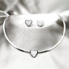 Stainless Steel Necklace and Earring, Heart Design, with White Crystal, Polished, Rhodium Finish, 06.116.0126