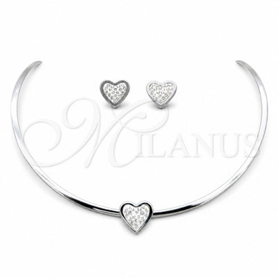 Stainless Steel Necklace and Earring, Heart Design, with White Crystal, Polished, Rhodium Finish, 06.116.0126 for wholesale, main product view