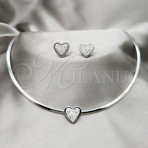 Stainless Steel Ring — Necklace and Earring Heart Design with White Crystal — main product view — SKU 163929 | Acero Inoxidable anillo — Necklace and Earring corazón diseño with cristal blanco — SKU 163929