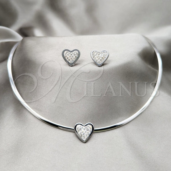 Stainless Steel Ring — Necklace and Earring Heart Design with White Crystal — main product view — SKU 163929 | Acero Inoxidable anillo — Necklace and Earring corazón diseño with cristal blanco — SKU 163929