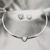 Stainless Steel Necklace and Earring, Heart Design, with White Crystal, Polished, Rhodium Finish, 06.116.0126