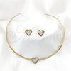 Stainless Steel Necklace and Earring, Heart Design, with White Crystal, Polished, Rhodium Finish, 06.116.0126.1