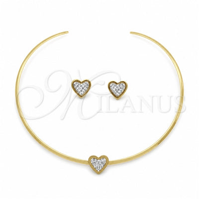 Stainless Steel Necklace and Earring, Heart Design, with White Crystal, Polished, Rhodium Finish, 06.116.0126.1 for wholesale, main product view