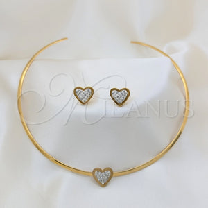 Stainless Steel Ring — Necklace and Earring Heart Design with White Crystal — main product view — SKU 163930 | Acero Inoxidable anillo — Necklace and Earring corazón diseño with cristal blanco — SKU 163930