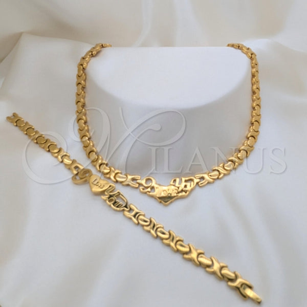 Stainless Steel Necklace and Bracelet, Love Design, Polished, Golden Finish, 06.116.0131