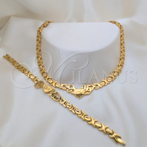 Stainless Steel Necklace and Bracelet, Love Design, Polished, Golden Finish, 06.116.0131