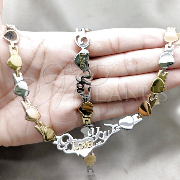 Stainless Steel Bracelet — Necklace and Bracelet Heart Design Polished Tricolor 06. — alternate product view — SKU 163932 | Acero Inoxidable brazalete — Necklace and Bracelet corazón diseño pulido Tricolor 06. — SKU 163932