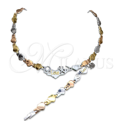 Stainless Steel Necklace and Bracelet, Heart Design, Polished, Tricolor, 06.116.0132 for wholesale, main product view