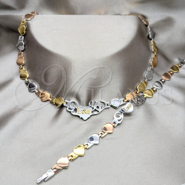 Stainless Steel Bracelet — Necklace and Bracelet Heart Design Polished Tricolor 06. — main product view — SKU 163932 | Acero Inoxidable brazalete — Necklace and Bracelet corazón diseño pulido Tricolor 06. — SKU 163932
