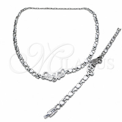 Stainless Steel Necklace and Bracelet, Heart Design, Polished, Rhodium Finish, 06.116.0133 for wholesale, main product view