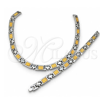 Stainless Steel Necklace and Bracelet, Polished, Two Tone, 06.116.0135