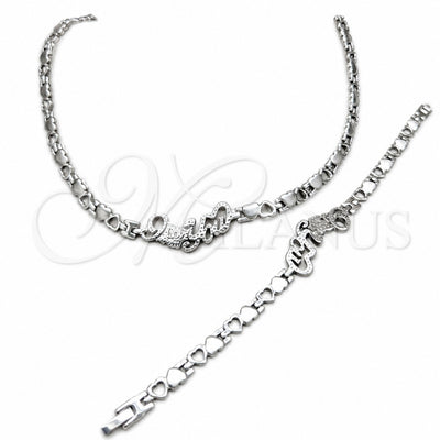 Stainless Steel Necklace and Bracelet, Heart and Love Design, Polished, Rhodium Finish, 06.116.0138 for wholesale, main product view