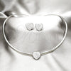 Stainless Steel Necklace and Earring, Heart Design, with White Crystal, Polished, Rhodium Finish, 06.116.0141