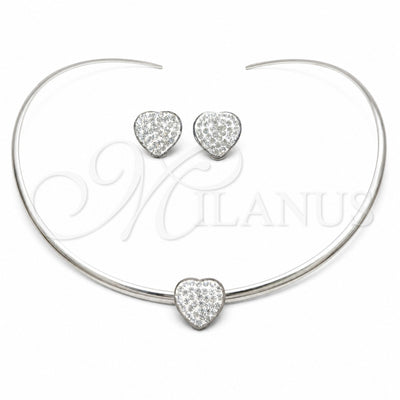 Stainless Steel Necklace and Earring, Heart Design, with White Crystal, Polished, Rhodium Finish, 06.116.0141 for wholesale, main product view