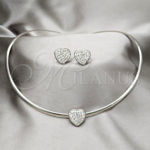 Stainless Steel Ring — Necklace and Earring Heart Design with White Crystal — main product view — SKU 163941 | Acero Inoxidable anillo — Necklace and Earring corazón diseño with cristal blanco — SKU 163941