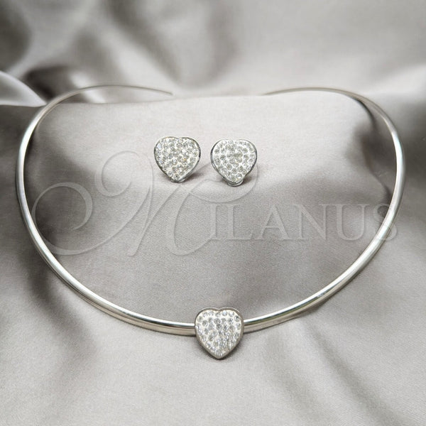 Stainless Steel Ring — Necklace and Earring Heart Design with White Crystal — main product view — SKU 163941 | Acero Inoxidable anillo — Necklace and Earring corazón diseño with cristal blanco — SKU 163941