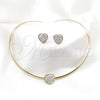 Stainless Steel Necklace and Earring, Heart Design, with White Crystal, Polished, Golden Finish, 06.116.0141.1
