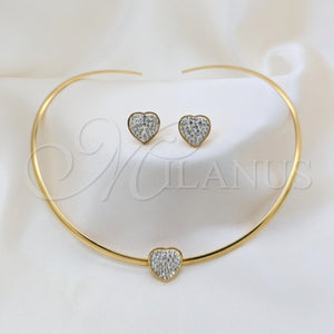 Stainless Steel Ring — Necklace and Earring Heart Design with White Crystal — main product view — SKU 163942 | Acero Inoxidable anillo — Necklace and Earring corazón diseño with cristal blanco — SKU 163942