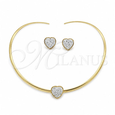 Stainless Steel Necklace and Earring, Heart Design, with White Crystal, Polished, Golden Finish, 06.116.0141.1 for wholesale, main product view
