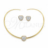 Stainless Steel Necklace and Earring, Heart Design, with White Crystal, Polished, Golden Finish, 06.116.0141.1