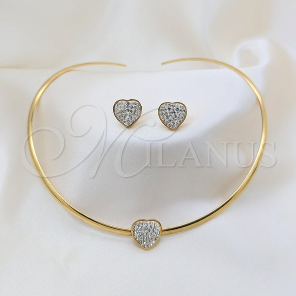 Stainless Steel Ring — Necklace and Earring Heart Design with White Crystal — main product view — SKU 163942 | Acero Inoxidable anillo — Necklace and Earring corazón diseño with cristal blanco — SKU 163942