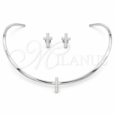 Stainless Steel Necklace and Earring, Cross Design, with White Crystal, Polished, Rhodium Finish, 06.116.0142 for wholesale, main product view