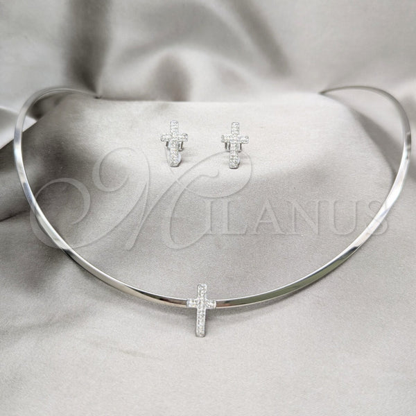 Stainless Steel Ring — Necklace and Earring Cross Design with White Crystal — main product view — SKU 163943 | Acero Inoxidable anillo — Necklace and Earring cruz diseño with cristal blanco — SKU 163943
