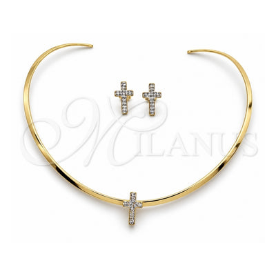 Stainless Steel Necklace and Earring, Cross Design, Polished, Golden Finish, 06.116.0142.1