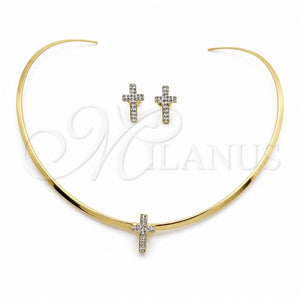 Stainless Steel Necklace and Earring, Cross Design, Polished, Golden Finish, 06.116.0142.1
