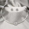 Stainless Steel Necklace and Earring, Four-leaf Clover Design, with White Crystal, Polished, Rhodium Finish, 06.116.0143